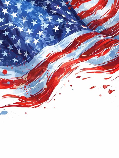 American flag in watercolor, waving right, paint splatter design. American Flag Mural, Flag Background Wallpapers, Flag Watercolor Painting, American Flag Watercolor, Flag Watercolor, Idea Paint, American Flag Waving, American Flag Background, Paint Parties