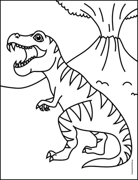 Trex Dinosaur Coloring Pages, Simple Trex Dinosaur Drawing, Drawing A Dinosaur, How To Draw A Dinasour Easy, Drawing Ideas Easy Dinosaur, Easy Trex Dinosaur Drawing, Dainasor Drawing, Dinosourusse Drawing, Easy T Rex Drawing