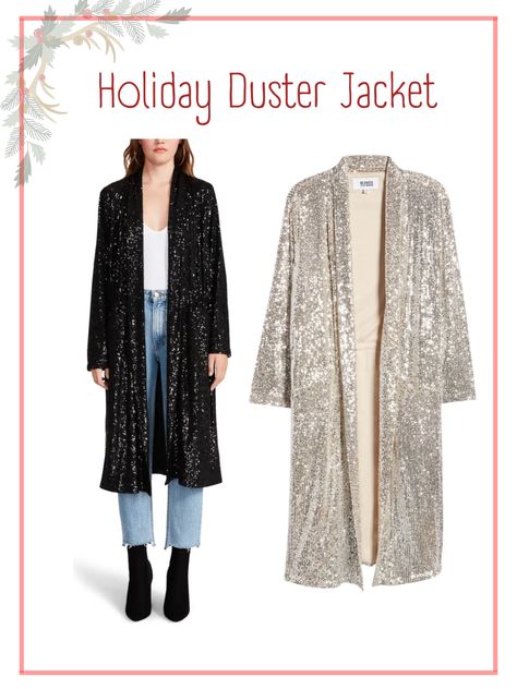 Kimonos, Long Duster Jacket, Black Sequin Duster Outfit, Sequin Duster Outfit, Sequined Duster, Duster Cardigan Outfit, Duster Outfit, Sequin Duster, Long Cardigan Outfit