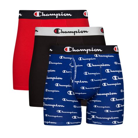 PRICES MAY VARY. 95% Cotton, 5% Spandex Imported Pull On closure Machine Wash MORE BANG FOR THE BUCK - Boxer briefs for men pack includes 3 pairs of men’s cotton boxer briefs with contrasting branded waistbands. Colors include red, black, and blue Champion script all-over print. STRETCH SUPPORT - Boxer brief underwear is made from a blend of polyester and spandex for just the right stretch and light compressive support. SAY NO TO RIDE UPS - A stay-put fit featuring hemmed legs means you won’t wo Briefs, Boxer For Men, Champion Brand, Mens Boxers, Script Logo, Boxer Briefs, Moisture Wicking Fabric, Stretch Cotton, Moisture Wicking