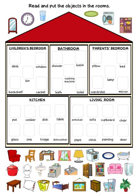 English Interactive Activities, Things In The Living Room Worksheet, Rooms In A House Worksheet For Kids, Things In The House Worksheet, Teaching Activities For Kids, Rooms In The House Worksheets For Kids, Who We Are, English Learners Activities Ideas, My School Activity