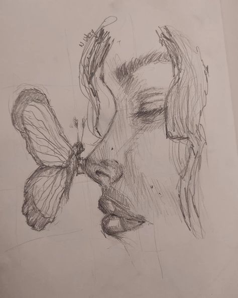 Inspired by Pinterest #facesketch #butterfly Creative Drawing Aesthetic, Sketch Ideas Reference, Easy To Draw Sketches, Butterfly Drawing Aesthetic Pencil, Butterfly Art Sketch, Sketch Book Butterfly, Heart Being Squeezed Drawing, Easy Cool Sketches, Pinterest Drawing Ideas