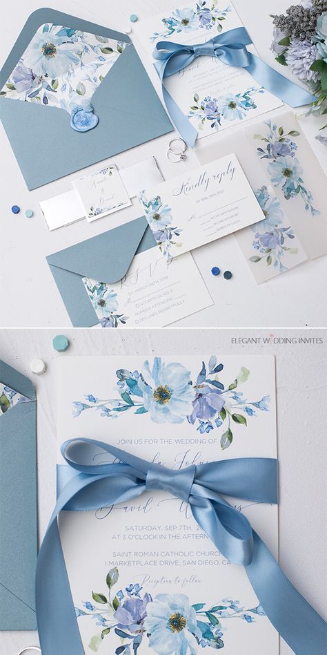 Elegant Dusty Blue Wedding, Pastel Blue Wedding, Blue Wedding Ideas, Sky Blue Weddings, Baby Blue Weddings, Blue Wedding Decorations, Tafel Decor, Wedding Color Trends, Dusty Blue Wedding