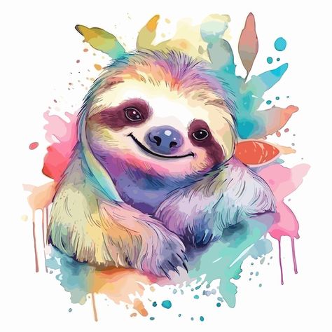 Vector a watercolor painting of a smilin... | Premium Vector #Freepik #vector Watercolor Sloth Painting, Colorful Animals Art, Sloth Watercolor Paintings, Whimsical Art Animals Watercolor Painting, Cute Animals To Paint, Watercolor Paintings Animals, Whimsical Watercolor Art, Cool Watercolor Paintings, Cute Animal Paintings