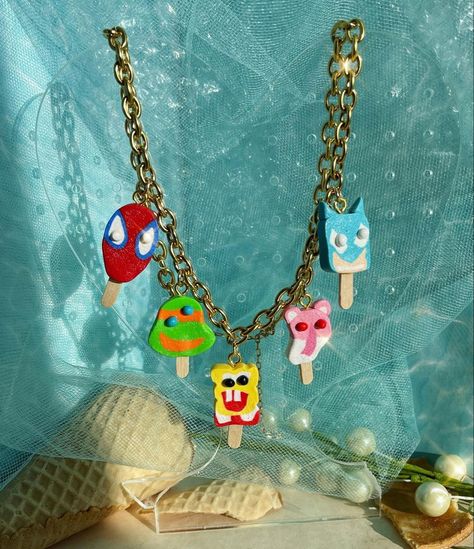 Clay Necklace Ideas, Kidcore Accessories, Kidcore Earrings, Quirky Crafts, Quirky Accessories, Funky Accessories, Funky Necklace, Weird Jewelry, Quirky Jewelry