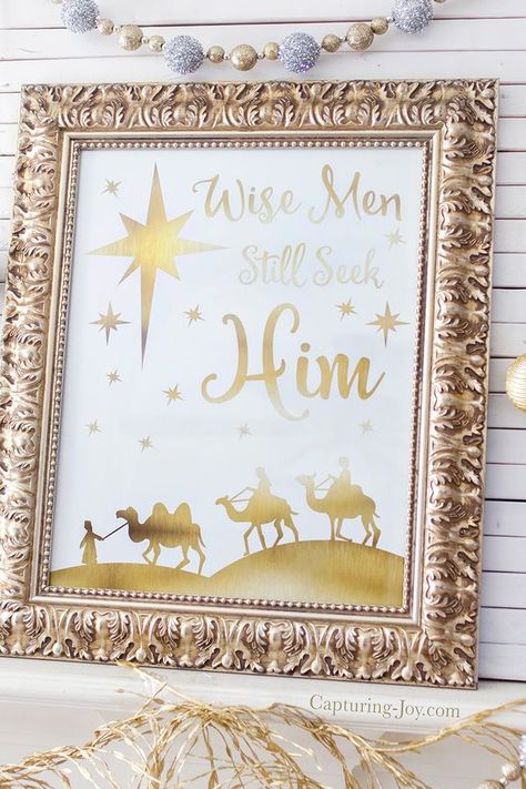 Wise Men Still Seek Him gold foil print!  Perfect decor for your Christmas Mantel! Wise Men Still Seek Him Printable Free, Wise Men Still Seek Him Christmas Party, Wise Men Still Seek Him, Printable Christmas Decorations, Ward Christmas Party, Christmas Image, Christ Centered Christmas, Christmas Mantel, Diy Spring