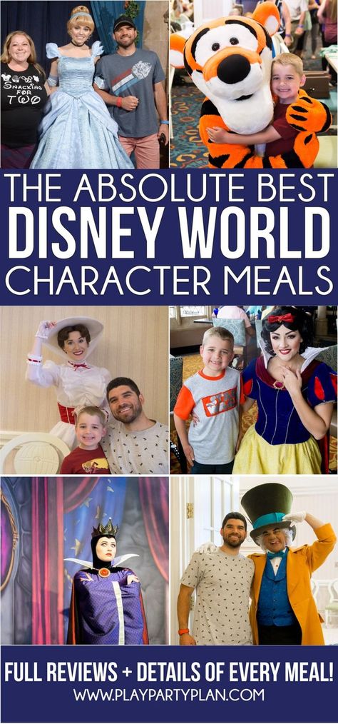 The ultimate guide to Disney World character dining updated for 2019! A list of best places to get breakfast, which resorts have character meals, best for families, and more! And individual reviews of every single Disney character meal! Disney World Character Dining, Disney Character Breakfast, Disney Character Meals, Disney Moms, Disney Character Dining, Roadtrip Ideas, Dining At Disney World, Disney World Secrets, Character Dining