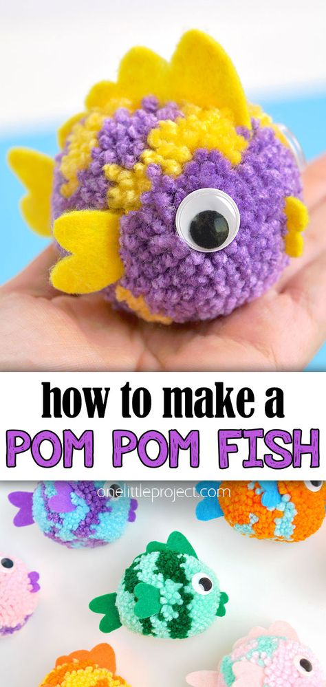 Finger Yarn Projects, Amigurumi Patterns, Art With Pom Poms, Pom Pom Fish Craft, Under The Sea Crafts For Adults, Fun Crafts For 1st Grade, Cute And Easy Crafts For Kids, Easy Crafts For Special Needs Adults, Pompom Animals For Kids