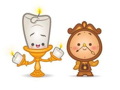 Lumiere And Cogsworth, Disney Kawaii, Chibi Disney, Jerrod Maruyama, Disney Cuties, Kawaii Disney, Pinturas Disney, Disney Beauty And The Beast, Disney Films