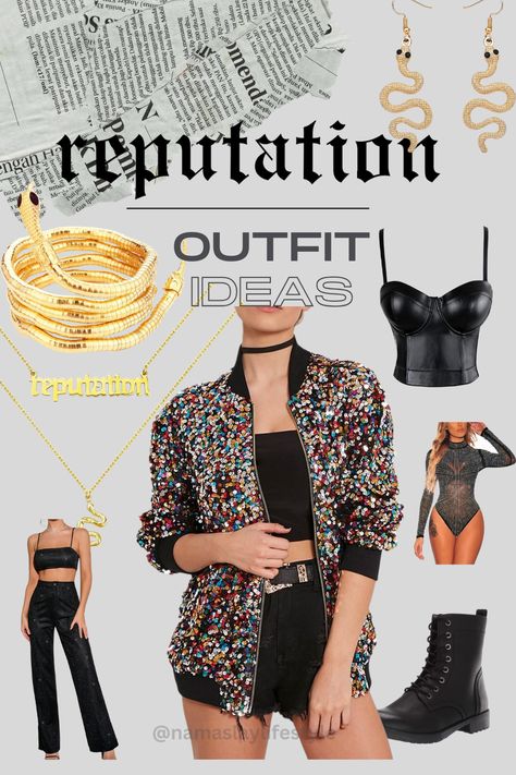 Taylor Swift Eras tour outfit ideas if you're a Reputation Stan! 🐍  #darkfashion #blackoutfit #taylorswift #reputation #repera #erastour Taylor Swift Reputation Era Outfits, Taylor Swift Reputation Outfits, Reputation Outfits, Taylor Swift Reputation Era, Eras Fits, Eras Tour Outfit Ideas, Taylor Swift Eras Tour Outfit, Swift Outfits, Female Rage