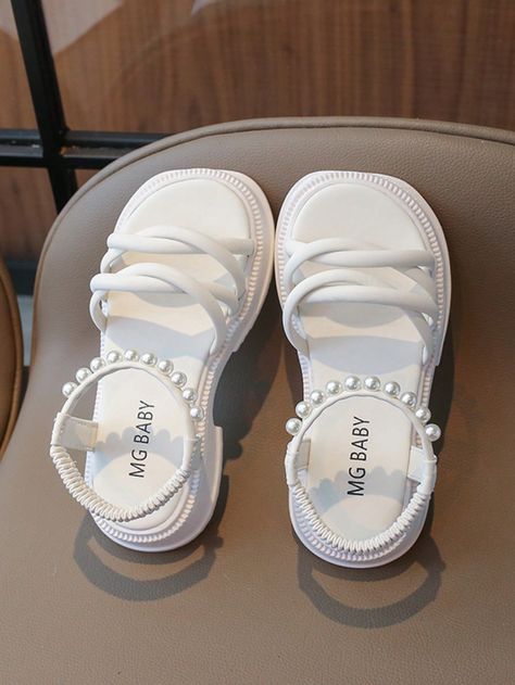 White Sporty Collar   Plain Strap Sandals Embellished   Kids Shoes Girls Sandals Kids, Pink Wedge Sandals, Kids Flats, Roman Sandals, Loafer Shoes Women, Kids Sandals, Girls Sandals, Fashion Korean, Loafers For Women