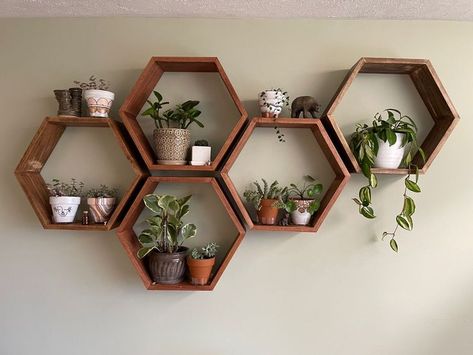 Hexagon Floating Shelves, Set of 3 Beautiful Wood Honeycomb Shelves, Hexagon Wall Decor with Hanging Hardware, Geometric Wall Shelf, Hexagon Shelves for Home and Office, Hexagon Wall Honeycomb Shelves Decor, Hexagon Shelf Decor, Hexagon Floating Shelves, Cozy Room Ideas, Aesthetic Work Desk, Room Ideas For Men, Vibey Apartment, Hexagon Wall Shelf, Room Ideas For Men Bedroom