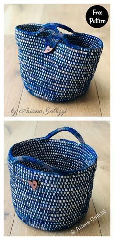 Coiled Basket Free Crochet Pattern Crochet Over Rope Basket Pattern Free, Coiled Crochet Basket, Pima Basket Designs, Sewing Rope Baskets, Diy Crochet Rope Basket, Denim Basket, Diy Crochet Basket, Jean Diy, Basket Weaving Diy