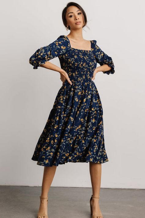 Summer 2022 | Baltic Born Couture, Country Glam, Midi Dress Navy, Baltic Born, 2024 Trends, Midi Ruffle Dress, Elegant Dresses For Women, Floral Print Midi Dress, Navy Midi Dress