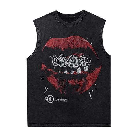 Lip Print Pattern Washed T Shirt Vintage Loose Tank Top Casual Sleeveless Cotton Tshirt Hip Hop Streetwear Oversize Tops Vest - AliExpress Hip Hop Mode, Loose Tank Top, Streetwear Essentials, Lip Print, Oversized Streetwear, Men’s Streetwear, Loose Tank, Concept Clothing, Loose Tank Tops