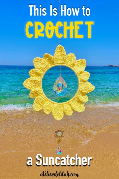 Amigurumi Patterns, Crochet Suncatchers Free Pattern, Crochet Suncatcher, Crocheted Sun, Suncatcher Diy, Knit Projects, Half Double Crochet, Sun Catcher, How To Crochet