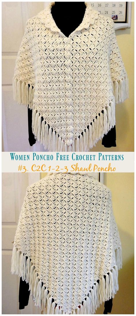 C2C 1-2-3 Shawl Poncho Crochet Free Pattern - Women #Poncho; Free #Crochet; Patterns C2c Poncho Pattern, C2c Crochet Shawl Pattern Free, Crochet Poncho Patterns Free Women, Crochet Ponchos For Women, C2c Crochet Shawl, Crochet Poncho Free Pattern Woman Winter, Crochet Cape Pattern Free For Women, Crochet Poncho Patterns Easy Free, Shawls Crochet Free Patterns