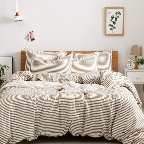 This Duvet Cover Set is Made From 100% Natural Cotton, Breathable, Machine washable. It gives you the ultimate soft feel at a great value and keeps you comfortable all through the night.  White Duvet Cover with Grey Stripes.