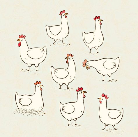 Doodle Chicken Drawing, Chicken Sketches Drawings, Chicken Vintage Illustration, Simple Chicken Illustration, Chicken Sketch Easy, Chicken Drawings Cute, Chicken Simple Drawing, Cute Chickens Drawing, Vintage Chicken Illustration