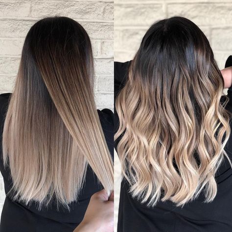 Blended Ombre Blonde, Fall Balayage Blonde Straight Hair, Brown And Blond Ombre Hair, Ombré Hair With Layers, Blonde Ombre Brunette, Brunette Blonde Ombre Hair, Brown Hair Fade Into Blonde, Hair Color Straight Hair Highlights, Dimensional Ombre Hair