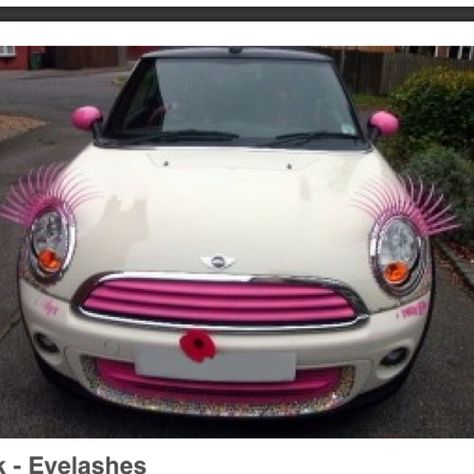 Car lashes!! These would look soooo great on the smart car I plan on owning one day! Haha I've always thought the car lashes were just too cute! Eyelashes For Cars, Car Eyelashes, Mirror Bedroom Decor, Mini Cooper One, Car Deco, Cool Car Accessories, Pimped Out Cars, Girly Car, Pink Collection