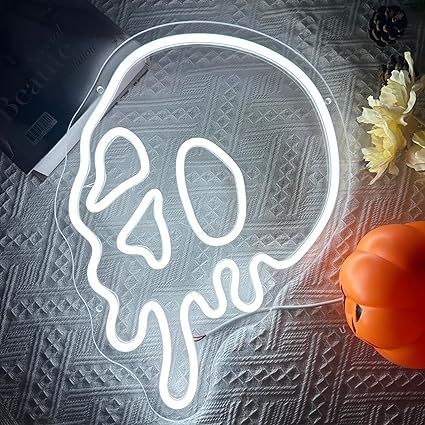 Signs Cool White Skeleton Neon Signs for Wall Decor USB Powered For Bedroom Living Room Halloween Neon Lights Sign, Skull Neon Sign, Cute Signs For Bedroom, Led Lights Bedroom Wall Lights, Neon Bedroom Lights, Wall Led Light Decor, Neon Astethic, Neon Light Ideas, Led Signs Bedroom