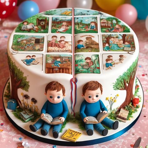 Birthday Cake Ideas for Twins Celebrating a Brother and Sister's Special Day (5) Birthday Cake Ideas For Twins, Storybook Cake, Boys Birthday Cake, Birthday Cake Design, Twin Birthday Cakes, Twins Birthday, Birthday Cake Ideas, Twin Birthday, Twin Boys