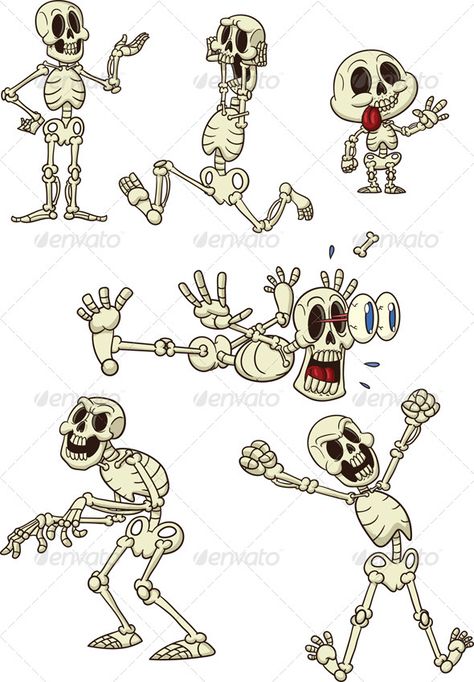 Cartoon Skeletons  #GraphicRiver         Funny cartoon skeletons. Vector clip art illustration. Each on a separate layer.     Created: 24August13 GraphicsFilesIncluded: VectorEPS Layered: Yes MinimumAdobeCSVersion: CS Tags: cartoon #character #evil #funny #gradient #halloween #happy #illustration #isolated #laughing #scared #skeleton #small #vector Wooden Outhouse, Columbia California, Skeleton Funny, Skeletons Halloween, Happy Illustration, Skeleton Drawings, Skeleton Illustration, Cartoon Style Drawing, Cute Skeleton
