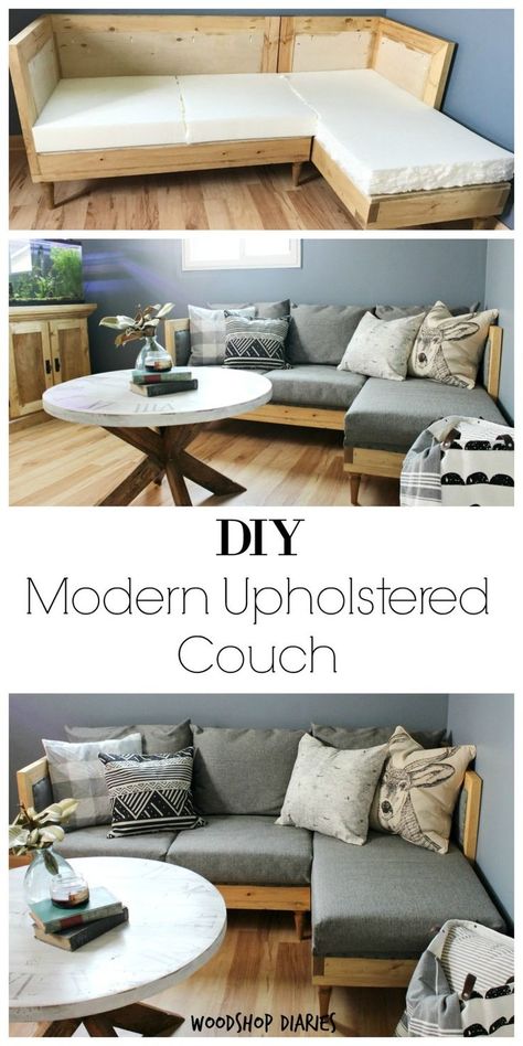 Build Your Own DIY Upholstered Couch Build Your Own Couch Living Room, Diy Indoor Sectional Couch, Diy Boho Couch, How To Build A Couch, Diy L Shaped Couch, Diy Chaise Lounge Indoor, Homemade Couch, Diy Sectional, Diy Corner Sofa