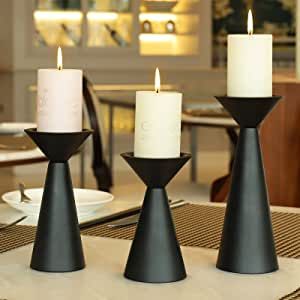 Amazon.com: Black Candle Holders Set of 3 - Metal Candle Holders for Pillar Candles - 3 Pillar Candle Holder Centerpiece - Pillar Candle Holders for Table - Black Candle Holder Set Candle Stands Decorative : Home & Kitchen Pillar Candles Fireplace, Black Candlestick Holders, Black Candle Holder, Steel Candle Holder, Black Pillar Candles, Dining Centerpiece, Candle Holder Centerpiece, Iron Candle Holders, Black Candle Holders