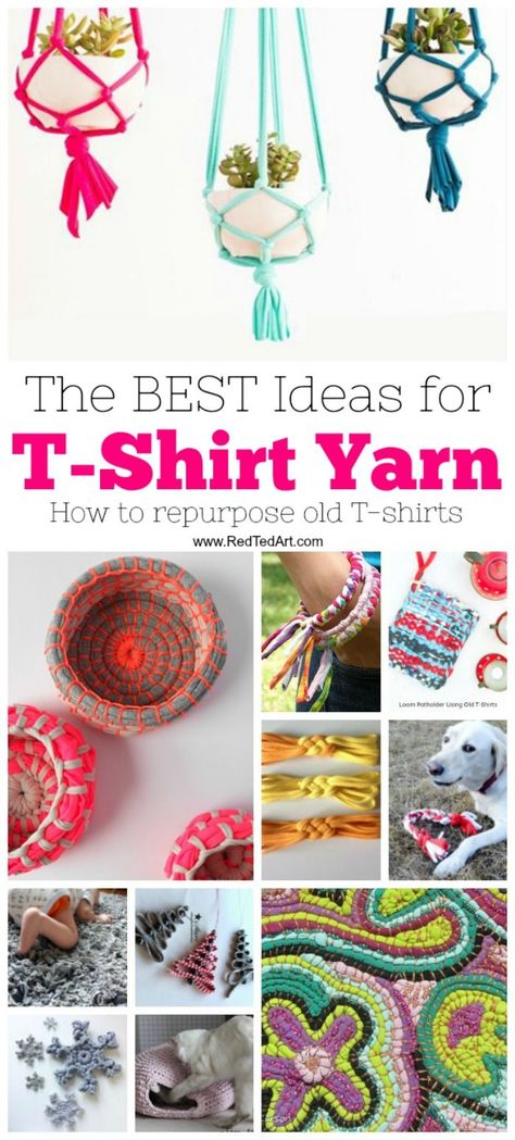 Tee Shirt Crafts, Yarn Tutorials, Tshirt Diy, Yarn Ideas, Diy T Shirt, Crochet T Shirts, Upcycle Shirt, Recycled T Shirts, Finger Knitting