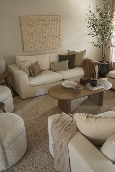 Rug On Top Of Jute Rug, Cream Couch Cushions Styling, Jute Rug Grey Couch, Cream Couch And Rug, Leather Cream Couch Living Room, Lawson Sofa Living Rooms, Sand Couch Living Room Ideas, Natural Hessian Living Room, Earthy Rugs Living Rooms