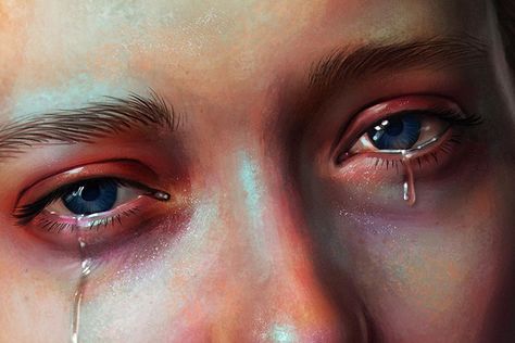 Tear Falling Drawing, Angry Tears Reference, How To Paint Tears, How To Draw Tears In Eyes, Wiping Tears Reference Drawing, Crying Eye Painting, Tear Reference, Tears Draw Reference, Tear Painting