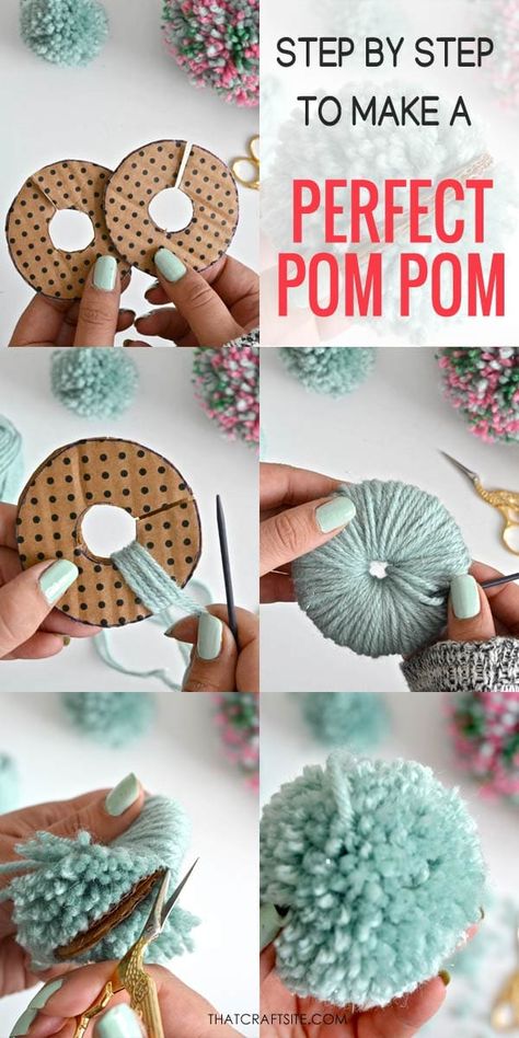 Pom Pom Template, Cardboard Template, Yarn Pom Poms, Diy Para A Casa, Leftover Yarn, Diy Pom Poms, Diy Yarn, Kraf Diy, Diy Yarn Crafts
