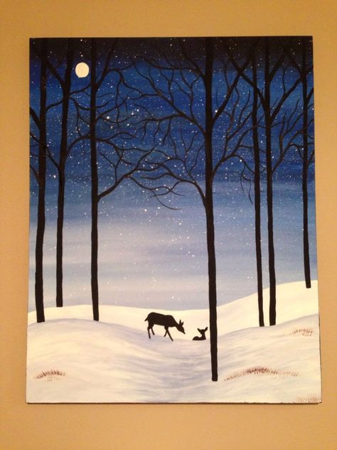 winter painting,snow painting,deer painting,blue painting,snow scene.tree painting,28x22 by Creationsbyconni on Etsy https://www.etsy.com/listing/215119843/winter-paintingsnow-paintingdeer Winter Drawings, Deer Painting, Painting Snow, Winter Painting, Snow Scenes, A Deer, Night Painting, Blue Painting, Winter Art