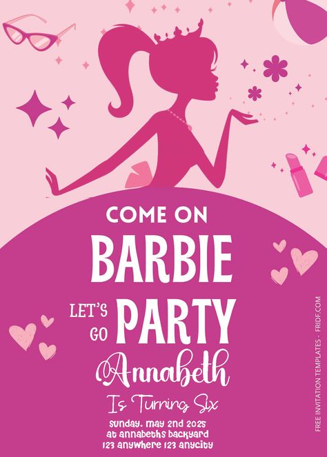 ( Easily Edit PDF Invitation ) Barbie Birthday Invitation Templates Printable Barbie Invitations Free, Barbie Invites Free Printable, Barbie Themed Birthday Invitation, Barbie Party Invites Invitation Ideas, Barbie Theme Invitation Card, Barbie Invite Template, Barbie Theme Birthday Invitation, Barbie Birthday Party Invitations Free Printable, Barbie Party Invitations Template