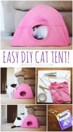 Dollar Store Crafts - DIY Cat Tent - Best Cheap DIY Dollar Store Craft Ideas for Kids, Teen, Adults, Gifts and For Home - Christmas Gift Ideas, Jewelry, Easy Decorations. Crafts to Make and Sell and Organization Projects http://diyjoy.com/dollar-store-crafts Diy Jouet Pour Chat, Diy Old Tshirts, Katt Hus, Tent Craft, Katt Diy, Diy Cat Tent, Katt Grejer, Chat Diy, Cat Tent