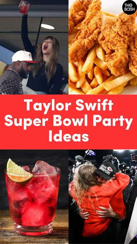 The Kansas City Chiefs are Super Bowl LVIII bound! If you’re a Swiftie as well as a football fan, check out these Taylor Swift Super Bowl party ideas! Plan your Taylor Swift themed Super Bowl party with ideas from The Bash!🎉🏈 #thebash #taylorswift #traviskelce #superbowl #superbowlparty #taylorswiftparty #taylorswiftthemedparty #taylorswiftpartytheme #taylorandtravis #taylorswiftsuperbowlparty #swifties #taylorswiftpartyideas #superbowllviii #superbowlpartyideas Swiftie Superbowl Party, Taylor Swift Chiefs Super Bowl Party, Swiftie Bowl Party, Swift Super Bowl, Taylor Super Bowl Party, Taylor Swift Superbowl Party Ideas, Super Bowl Taylor Swift Party, Kansas City Chiefs Cocktail, Superbowl Taylor Swift