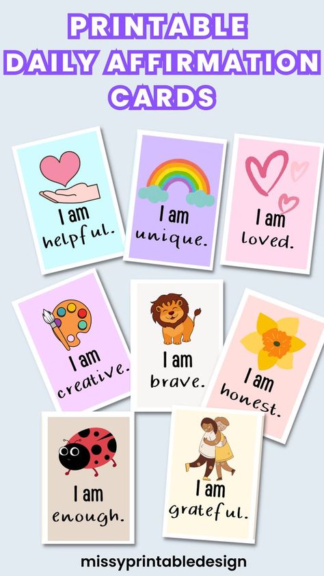 Free Printable Daily Affirmation Cards-Give your kids a positive boost every day with free printable affirmation cards! Print out these cards to help build self-confidence, resilience, and positivity in your children. Click now for your free printable! Free Printable Affirmation Cards, Free Classroom Printables, Affirmation Cards For Kids, Motivational Quotes For Kids, Printable Affirmation Cards, Emotions Posters, Emotions Cards, Positive Affirmations For Kids, Free Printable Crafts