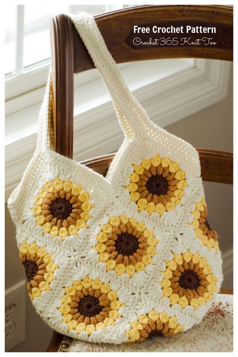 Granny Squares Bag Free Crochet Patterns - DIY Magazine Crochet Free Patterns, Sac Granny Square, Granny Square Häkelanleitung, Sunflower Bag, Granny Square Haken, Sac Tote Bag, Slip Stitch Crochet, Crossbody Bag Pattern, Diy Crochet Bag