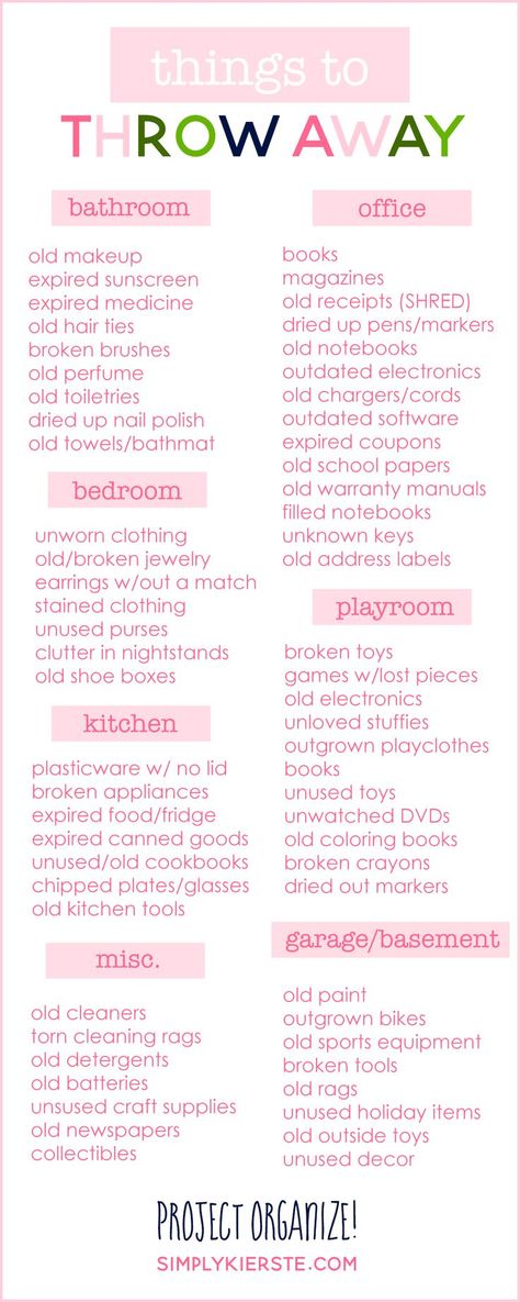 A great room-by-room list of things to throw away to help your home feel clean and uncluttered! It will make all the difference! How To Organize Your House, Things To Throw Away, Room List, Easy Home Organization, Closet Hacks, Homemaking Tips, Hemma Diy, Organizing Hacks, Organisation Hacks