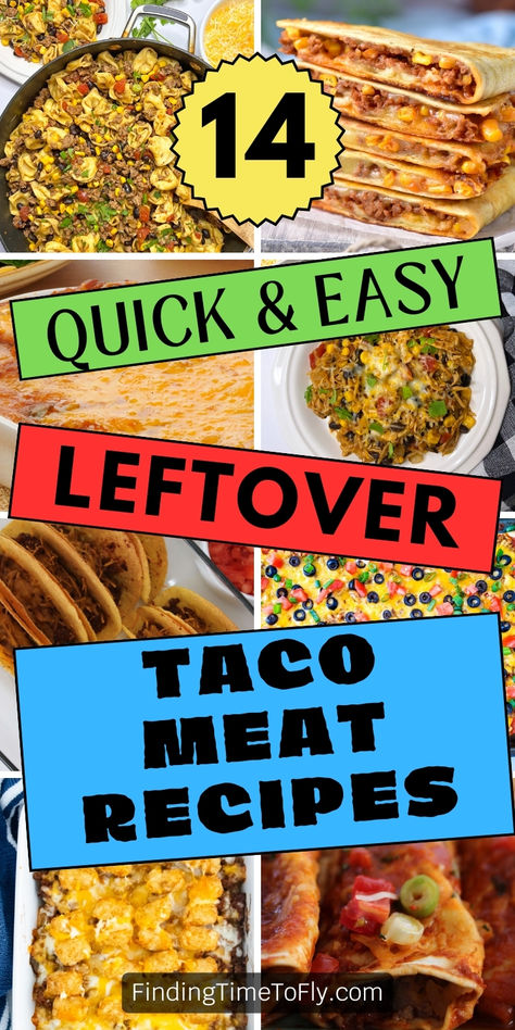 Wondering what to do with leftover taco meat? Here's a list of 14 Leftover Taco Meat Recipes. Turn your leftovers into delicous, easy dinners the whole family will love. These easy meal ideas include pasta, rice, pizza, burritos, lasagna, & more! Discover how to make the most of your leftovers. Meals With Leftover Ground Beef | Recipes Using Leftover Taco Meat | Healthy Meals With Taco Meat | Casserole With Taco Meat | Hamburger Meat Leftover Recipes | Taco Family Dinner | Taco Meat Lunch Ideas Taco Meat Uses, Casseroles With Taco Meat, Things To Do With Taco Meat, Taco Beef Leftovers, Meals With Leftover Taco Meat, Easy Taco Meat Recipes, Recipes With Leftover Taco Meat Beef, Meat Leftover Recipes, Recipes With Taco Meat Ground Beef