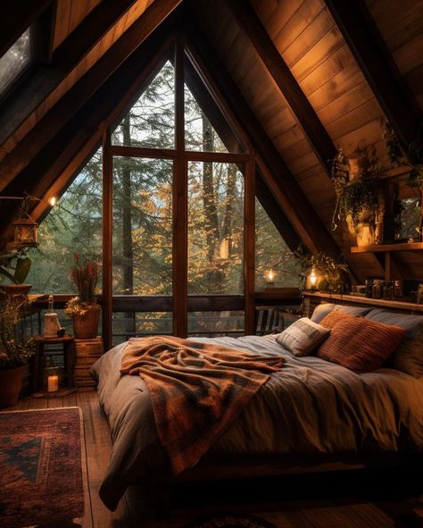 Cabin House Bedroom, Cabin In The Woods Decor, Wood Cabin Decor Interiors, Bedroom Ideas Cabin, Cabin Room Aesthetic, Cottage Cozy Bedroom, Cabin Room Ideas Bedrooms, A Frame Bedroom, Cabin Interiors Bedroom