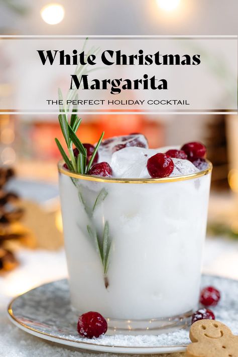 This delicious White Christmas Margarita is the perfect cocktail for the holidays. You can make it as a single serving or in a pitcher for a bigger party! It's made with coconut milk and coconut rum for extra coconut-y flavor! Add coconut extract to make the flavor even better! It's easy to make non-alcoholic and comes together really easily. Garnish your cocktail with frozen cranberries and a spring of rosemary to make it extra fancy! via @healthfulideas Christmas Eve Dinner, Christmas Coconut Margarita, White Christmas Margarita, Christmas Margarita, Christmas Coconut, Vegetarian Holiday Recipes, Christmas Drinks Recipes, Coconut Margarita, Coconut Extract