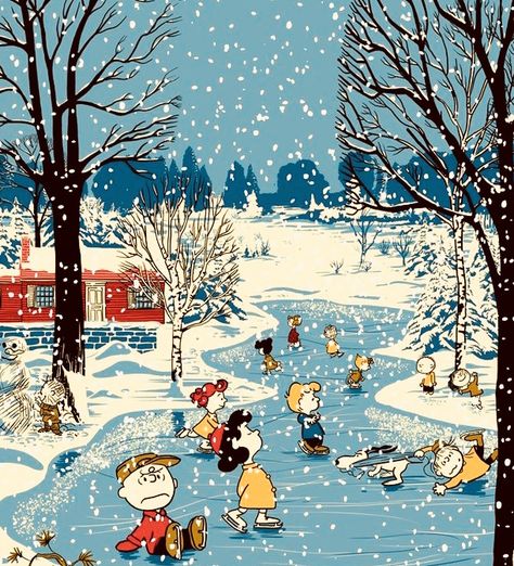 Peanuts Winter Images, Vintage Christmas Computer Wallpaper, Cold Winter Night Aesthetic, Early 2000s Christmas Nostalgia, 50s Christmas Aesthetic, Christmas Art Vintage, Vintage Christmas Prints, Vintage Christmas Wallpaper, Vintage Christmas Aesthetic