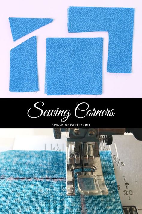 Sewing corners, How to sew corners in all these different shapes. #sewing #sewingpatterns #treasurie #sewingprojects Sewing Lessons, Sewing Basics, Sew Corners, Sewing Corners, Sewing School, Leather Art, How To Sew, Sewing For Beginners, Learn To Sew