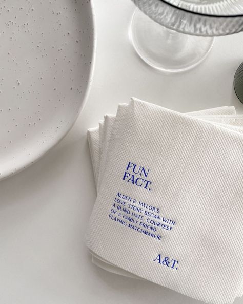 Check more at https://weddingideas.space/38260-2/ Wedding Coctail Napkins, Fun Fact Cocktail Napkins Wedding, Custom Wedding Napkins Cocktails, Fun Details Wedding, Customized Wedding Napkins, Branded Napkins, Personalized Cocktail Napkins Wedding, Wedding Fun Facts, Custom Napkins Wedding