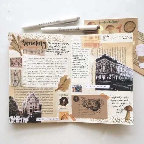 Note Book Art Ideas, Photo Collage Book Ideas, Art Planner Journal, Art Book Page Ideas, Book Collage Ideas, Diary Book Ideas, Collage Book Ideas, Note Book Ideas, Travel Book Ideas