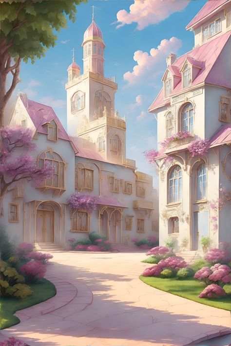 Magic Land Fairyland, Fairy Tale Minecraft Builds, Castle Illustration Fairytale, Fairyland Background, Fairy Land Drawing, Fairyland Cottage, Fairy Tale Background, Fairy City, Shop Minecraft