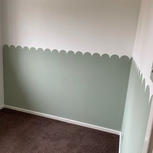 Wave Nursery, Simple Wall Painting, Scallop Wall, Border Stencil, Stencil Paint, Paint Stencil, Wave Wall, Stencil Painting On Walls, Kids Room Paint